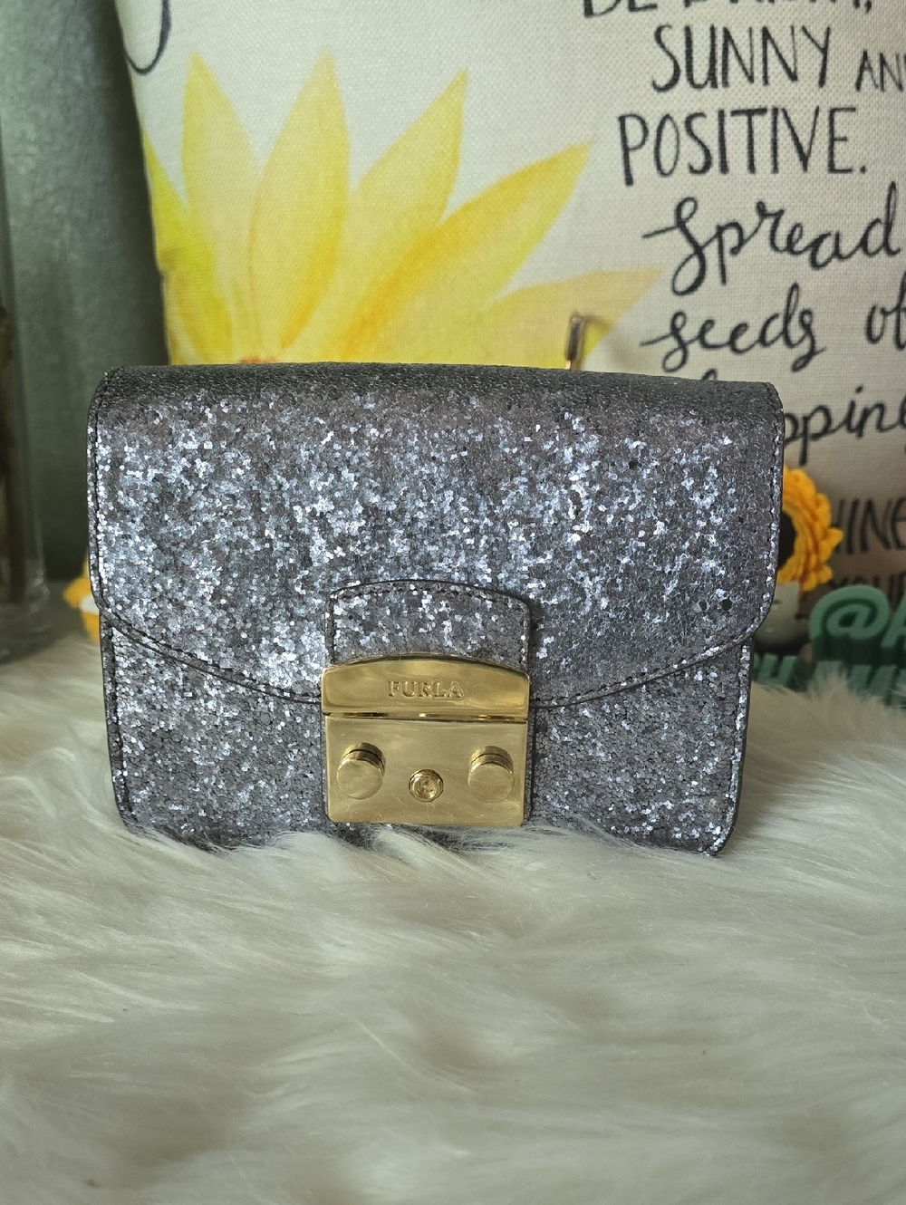 Furla Metropolis Silver Glitter Mini Crossbody with Detachable Strap - Picture 4 of 16